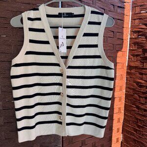 Brand New Black & Cream Striped Sweater Vest – Never Worn!